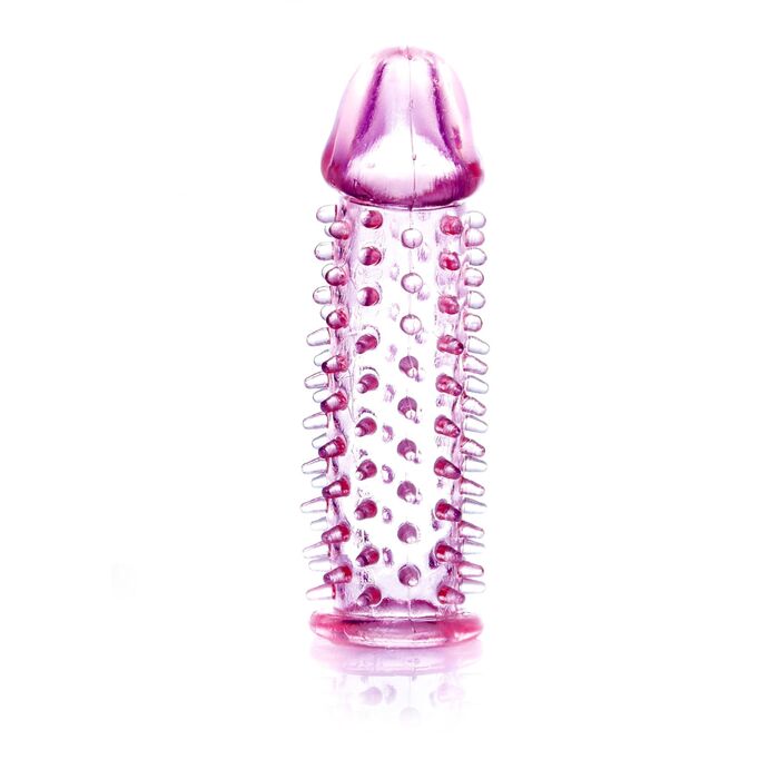 Stimulator Penis Sleeve cu tepi Roz, vedere laterala cu inelul de la baza