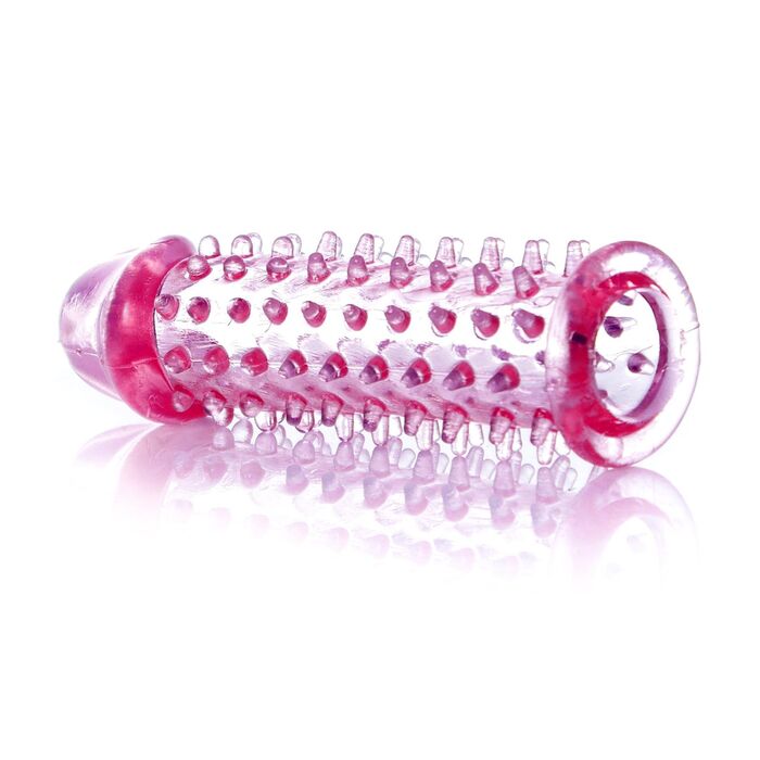 Stimulator Penis Sleeve cu tepi Roz, detaliu al tepilor si texturii de pe suprafata