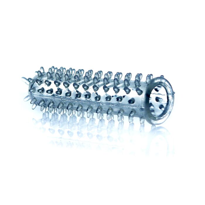 Stimulator Penis Sleeve cu tepi Transparent, detaliu al tepilor si texturii de pe suprafata