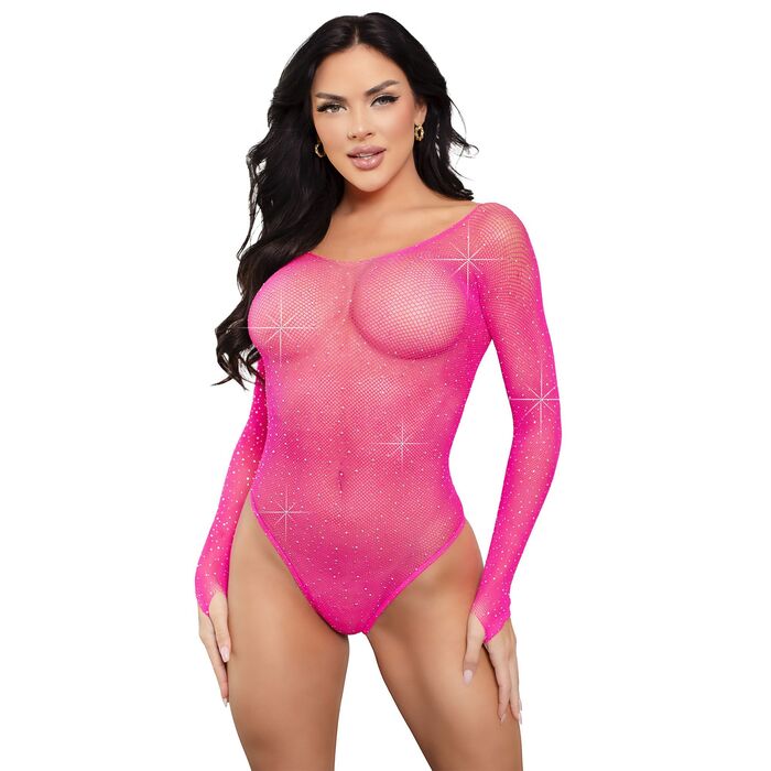Bodysuit cu Strasuri si Capse Roz Leg Avenue