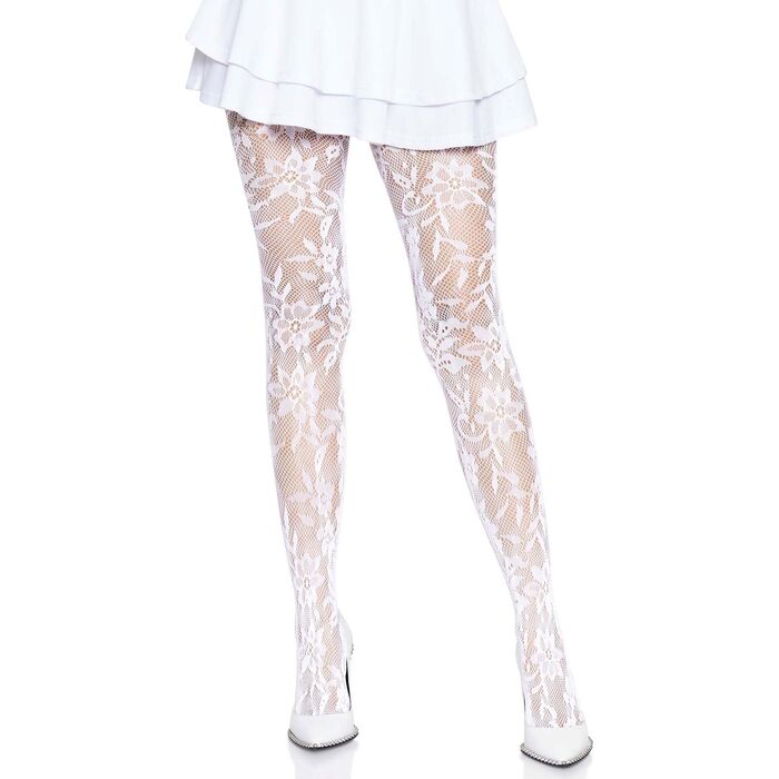 Ciorapi Dantela Florala Fara Cusaturi Albi Leg Avenue