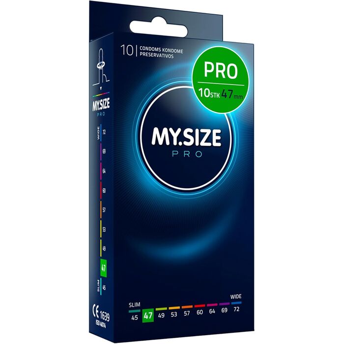 Prezervative MySize PRO 47mm cutie 10 bucati scala marimi 45-72mm