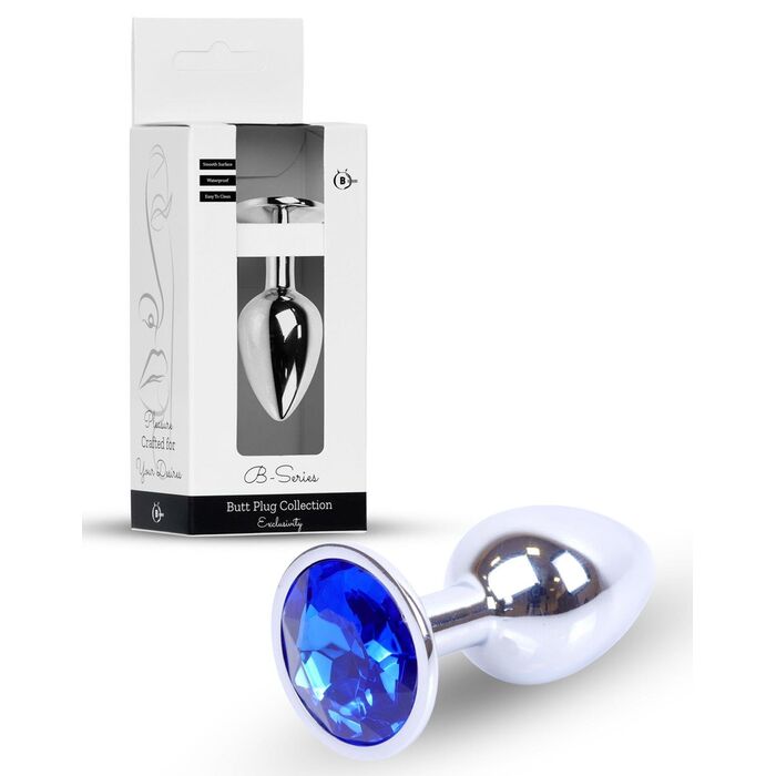 Plug Jewellery Silver, cristal albastru inchis - cutie B-Series alaturi de plugul anal bijuterie