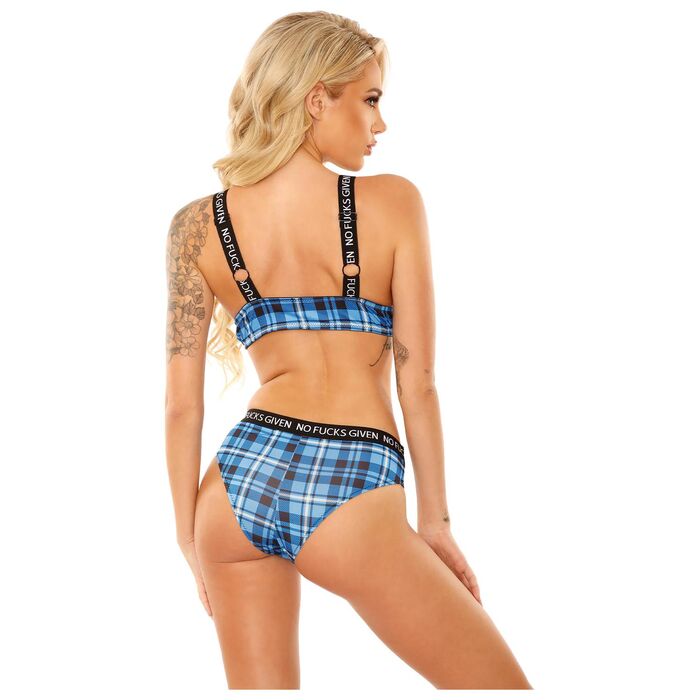 Set Lenjerie Fantasy Lingerie No Fucks Given Albastru - flat lay produs pe fundal alb