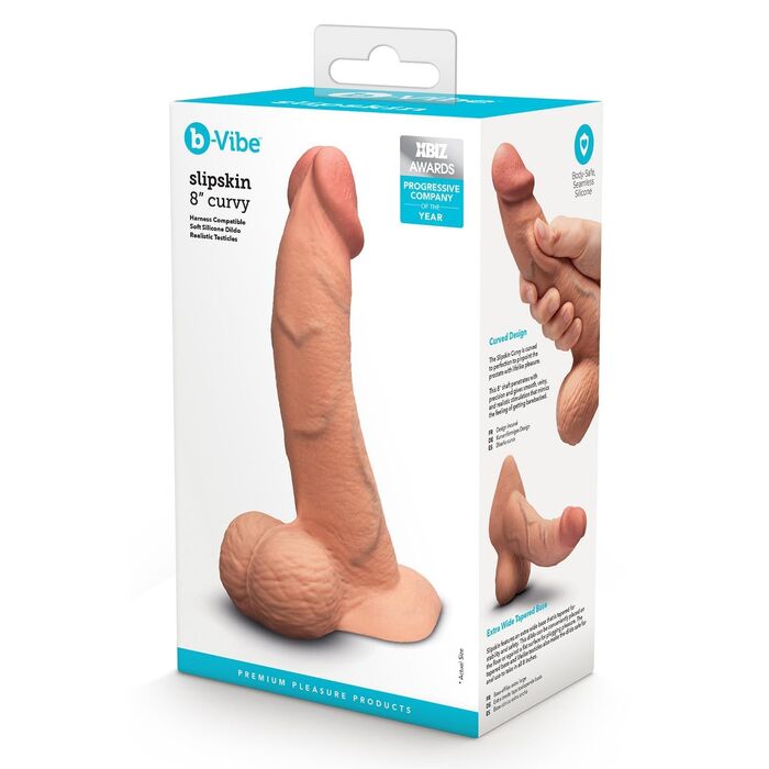 Dildo realistic b-Vibe Slipskin Curvy 8 inch natural, cutie ambalaj
