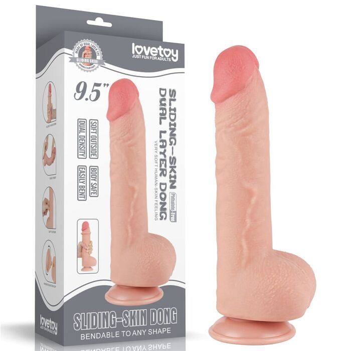 Dildo realist Lovetoy Sliding Skin 9.5 inch natural langa cutia originala de vanzare