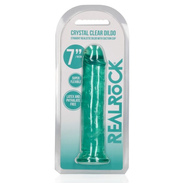 Dildo Realistice REALROCK Straight Suction Cup - Verde Transparent, 18cm