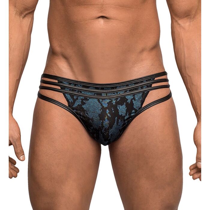 Male Power Strappy Thong - Blue/Black