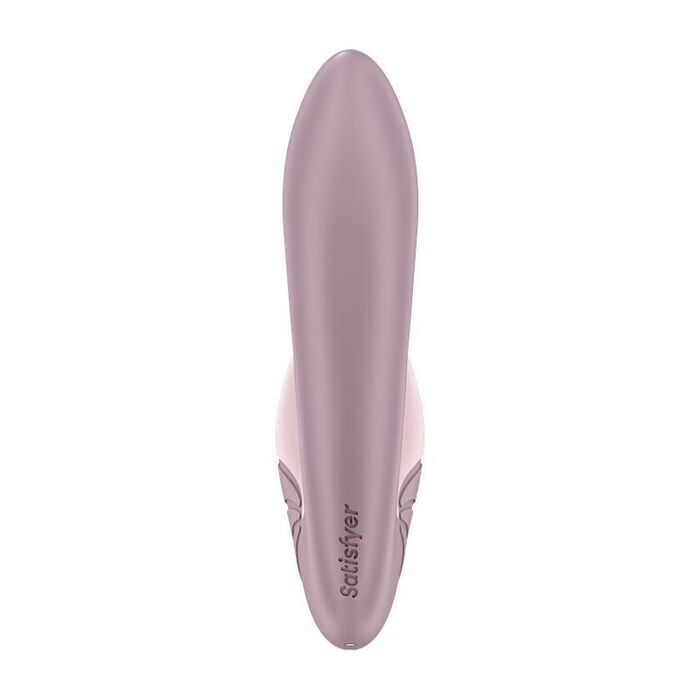 Vibrator Satisfyer Supernova roz pudrat, vedere frontala dreapta cu logo Satisfyer gravat