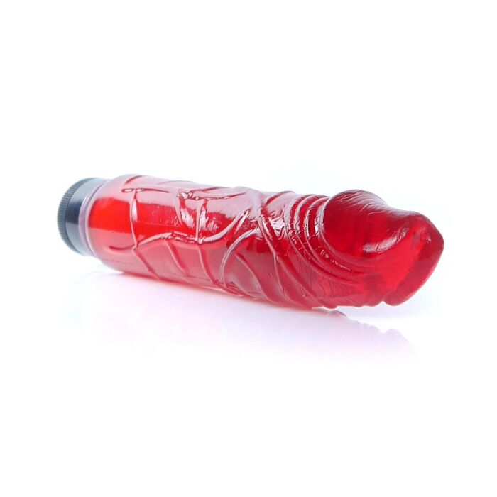 Vibrator Juicy Jelly rosu, unghi diagonal cu detaliile texturii in relief