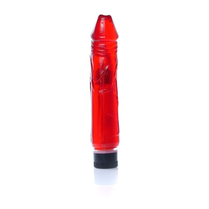 Vibrator Juicy Jelly rosu, vedere din fata, material jelly flexibil translucid