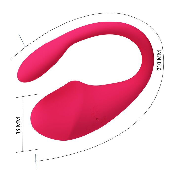 Dimensiunile vibratorului Romance Thalia: 210 mm lungime totala, 35 mm latimea partii externe