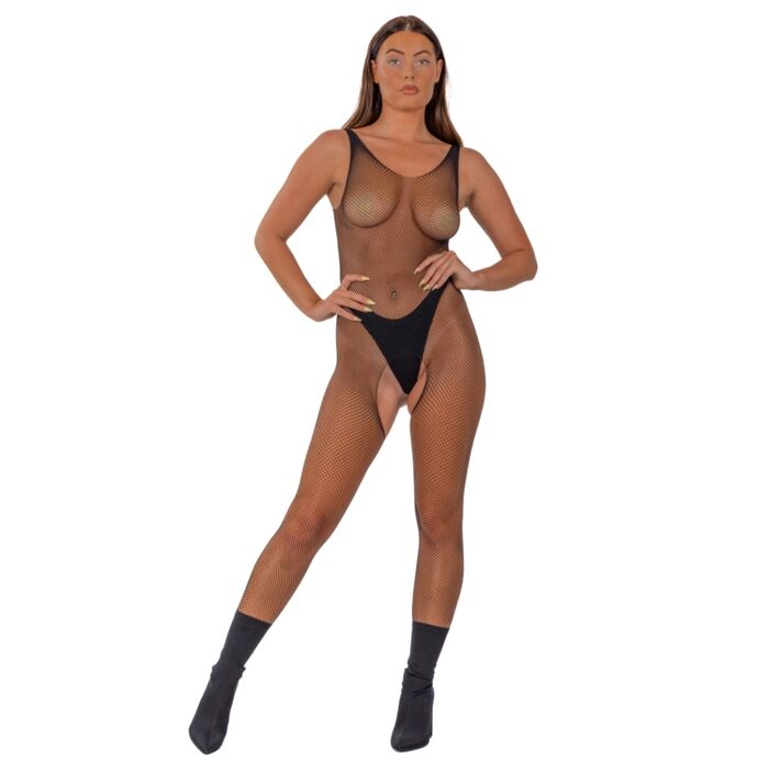Bodystocking plasa Lace by LJ Negru, detaliu spate adanc decupat