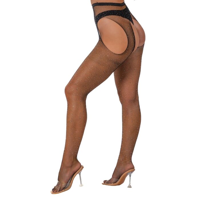 Colanti plasa Lace by LJ Rhinestone Negru, detaliu sclipici pe plasa