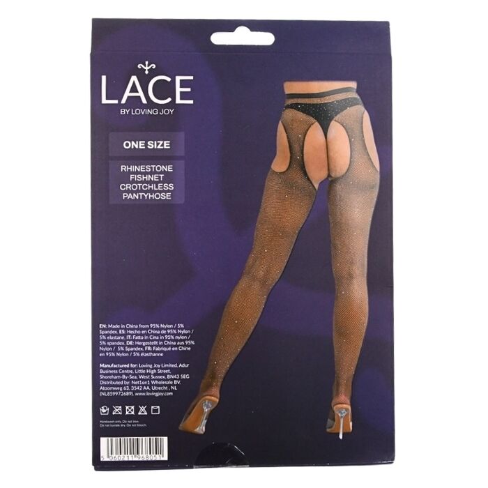 Colanti plasa Lace by LJ Rhinestone Negru, cutie vedere spate cu specificatii
