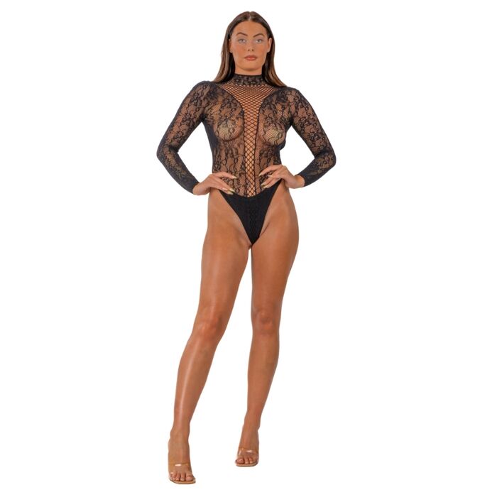 Body dantela Lace by LJ Negru, detaliu model floral din dantela