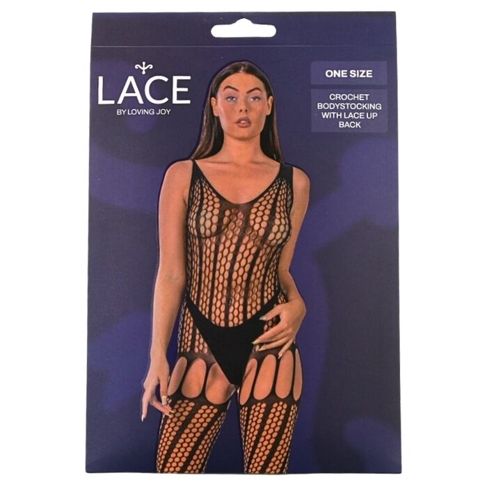 Bodystocking crosetat Lace by LJ Negru, ambalaj cutie
