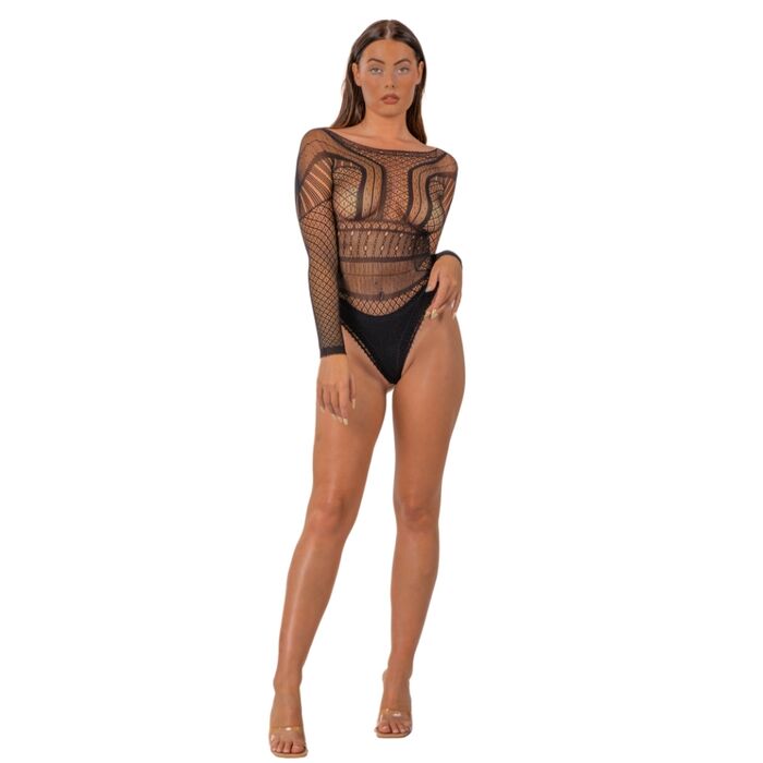 Body dantela Lace by LJ maneci lungi Negru, detaliu decolteu scoop neck