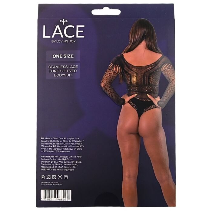 Body dantela Lace by LJ maneci lungi Negru, cutie vedere spate cu specificatii