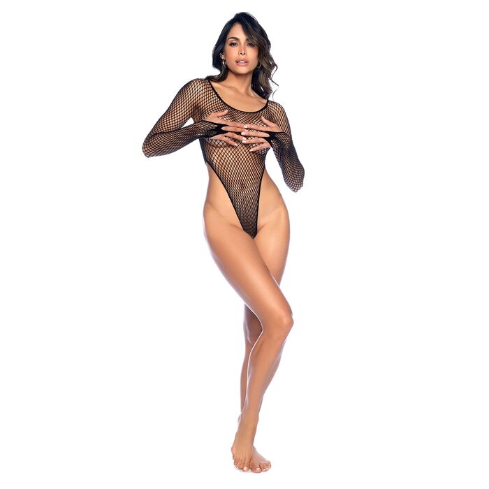 Bodysuit Mapale Long Sleeve Fishnet, negru, S-L