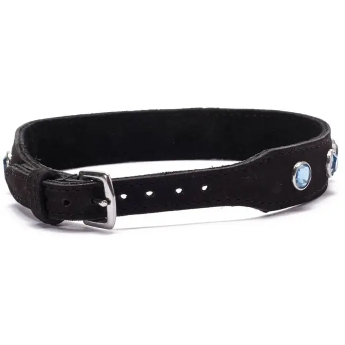 Zgarda Bondage Crystal Collar Light Blue piele naturala