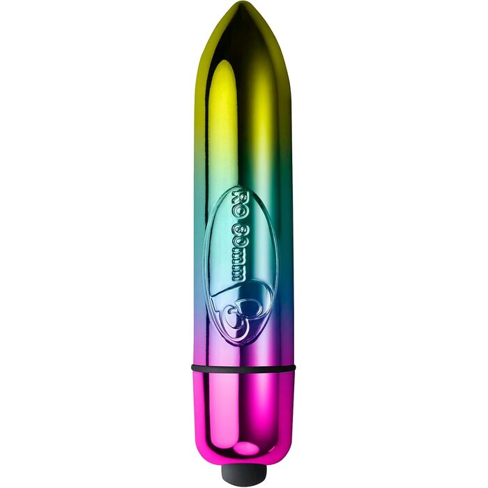 Mini Vibrator Rocks Off RO-80mm Rainbow, produs pe fundal alb