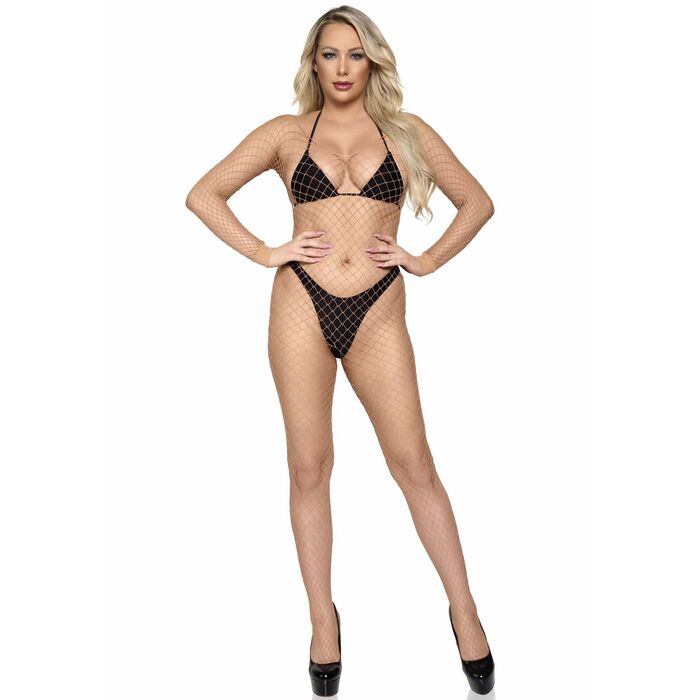 Bodystocking Fishnet Long Sleeves, Nude, S-L