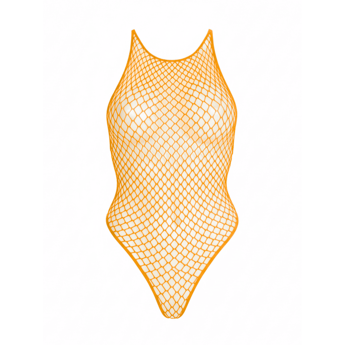 Bodysuit Fishnet Net Snap Crotch Tank Portocaliu Leg Avenue, produs pe fundal alb
