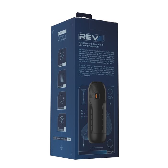 ​Masturbator masculin HiTech Rev cu rotatie si propulsie, 10 Viteze, Incarcare USB vedere cutie