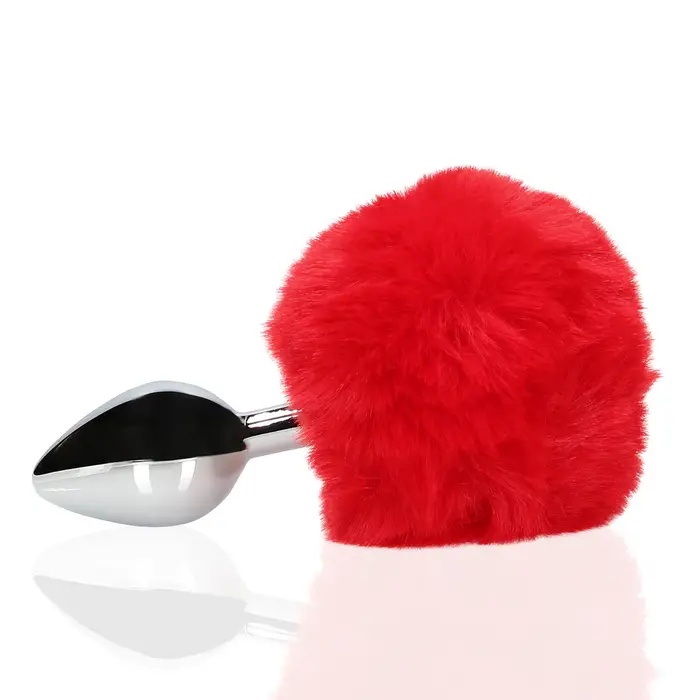 Dop Anal Coada Iepuras cu Butt Plug Metalic Rosu - Ouch! lateral