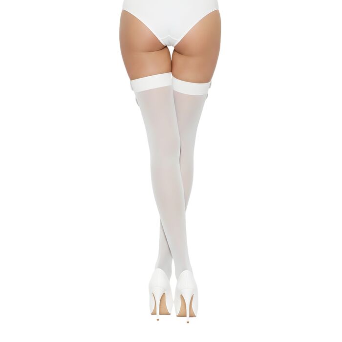 Ciorapi opachi Lace by LJ Alb, detaliu fundita din satin