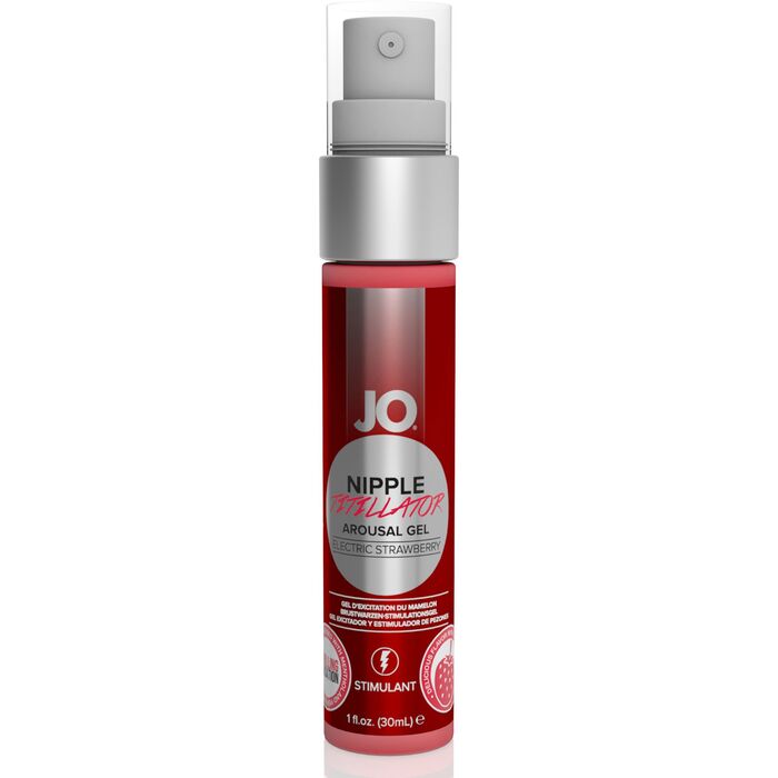 Gel de stimulare pentru sfarcuri System JO Nipple Titillator Arousal Gel cu aroma de capsuni, tub cu pompita de 30 ml