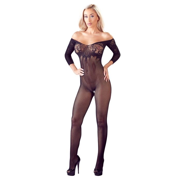 Body Mandy Mystery Line negru cu umeri goi, fara bretele, din plasa, S-L