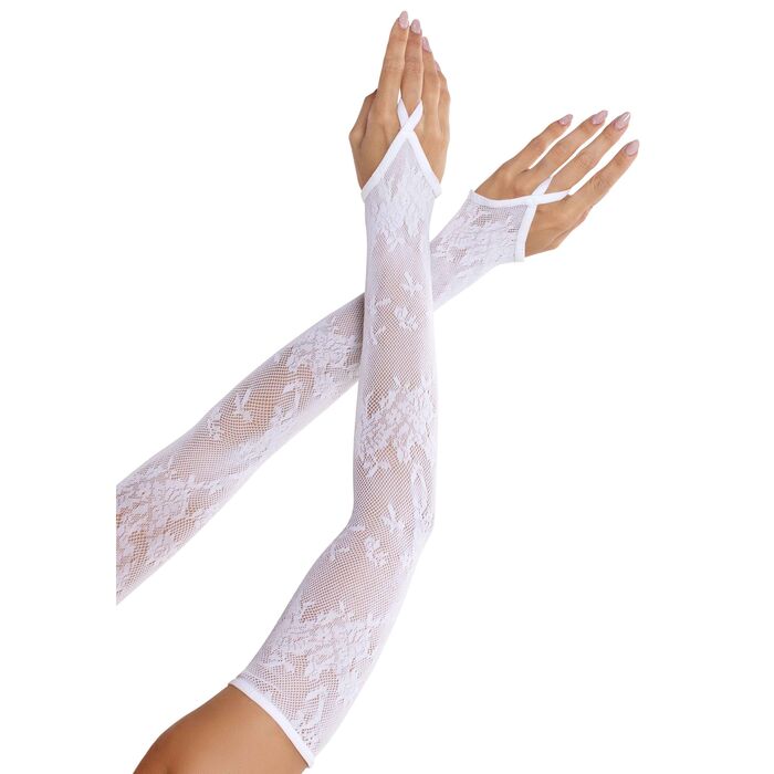 Floral Net Extra Long Gauntlet Arm Warmers, ALB