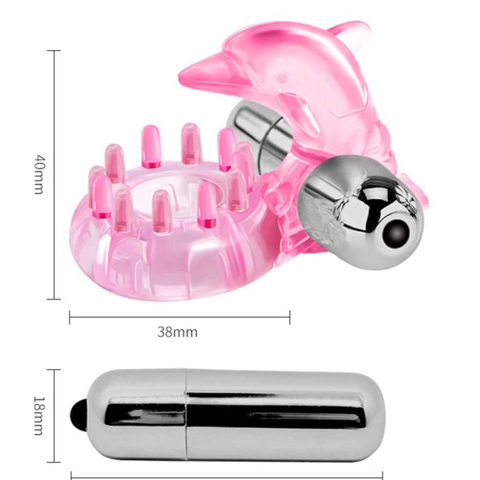 Inel pentru penis cu vibrator Dolphin Bullet Roz No.2 dimensiuni