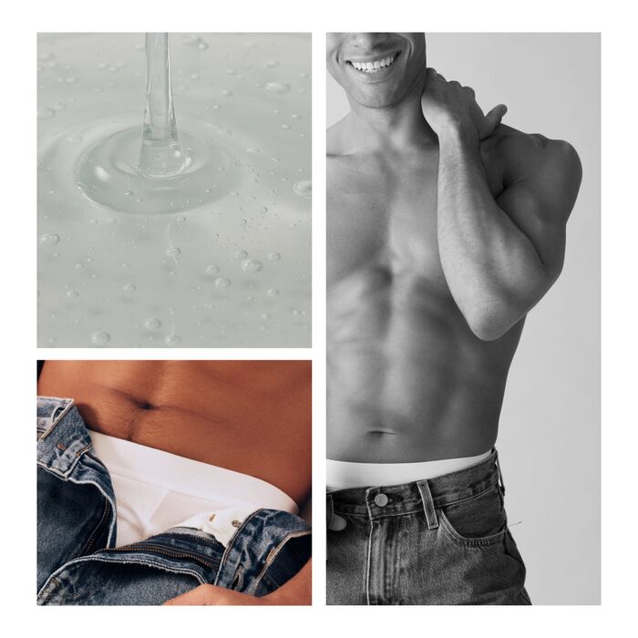 Colaj cu gel transparent, un barbat in blugi si detalii de piele, System JO Prolonger Gel