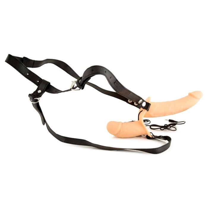Strapon Double Thruster Vibe cu Harness, NMC- Realistic curele
