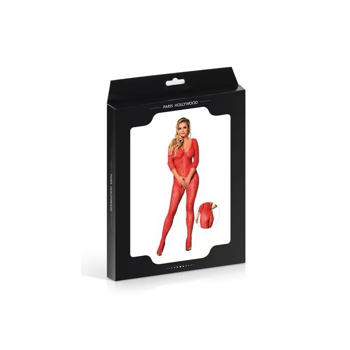 Bodystocking rosu, deschis intim, maneci 3/4, Paris Hollywood, S-L cutie
