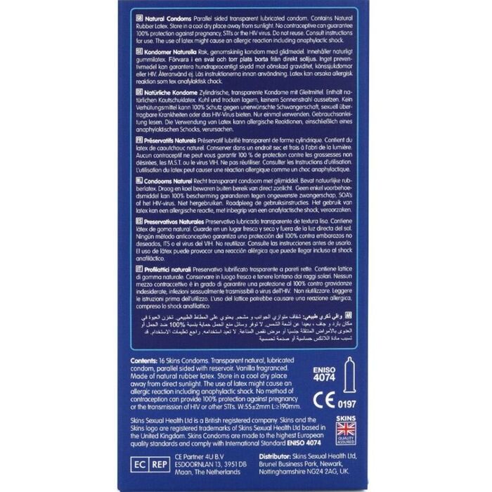 Verso cutiei Skins Natural, cu instructiuni si certificari