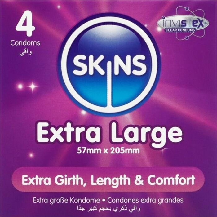 Cutia Skins Extra Large, format compact de 4 prezervative