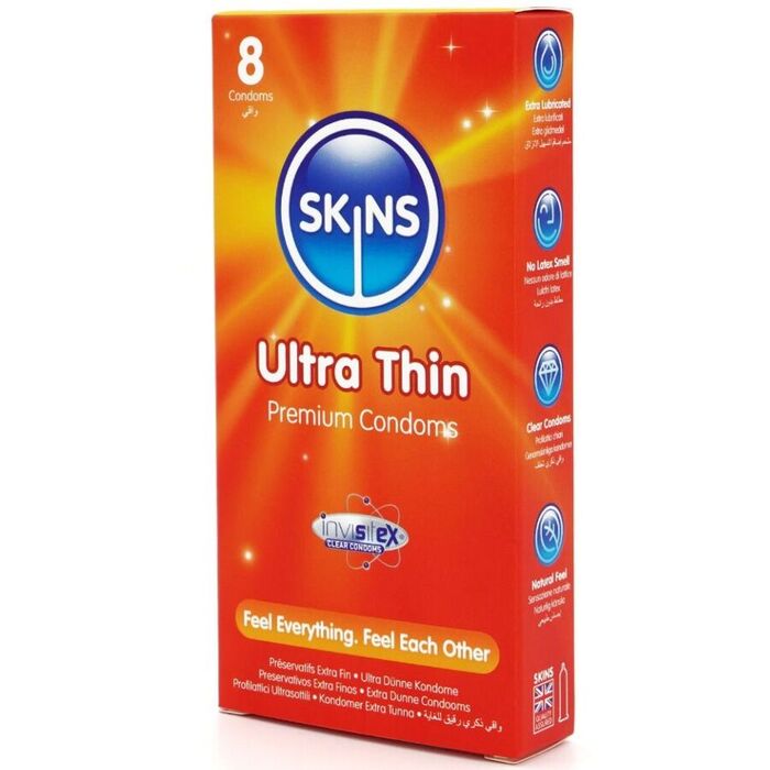 Cutia Skins Ultra Thin 8 buc vazuta din unghi, cu pictograme oficiale