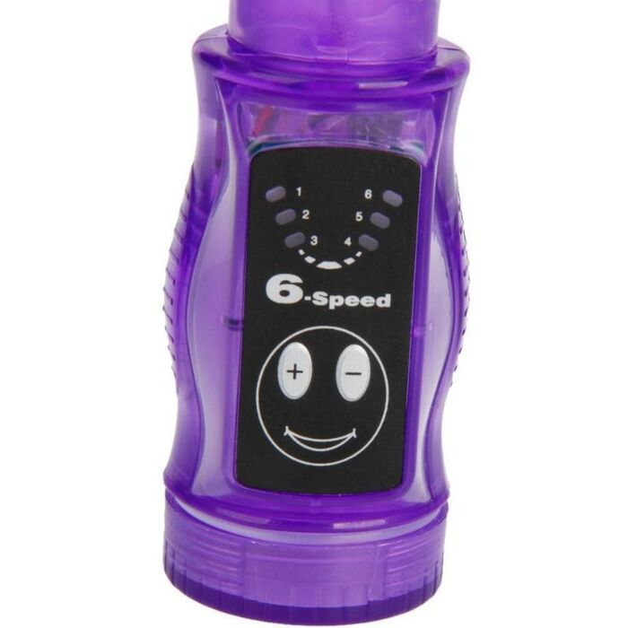 Buton plus si minus pe manerul violet, pentru cele 6 trepte de vibratie