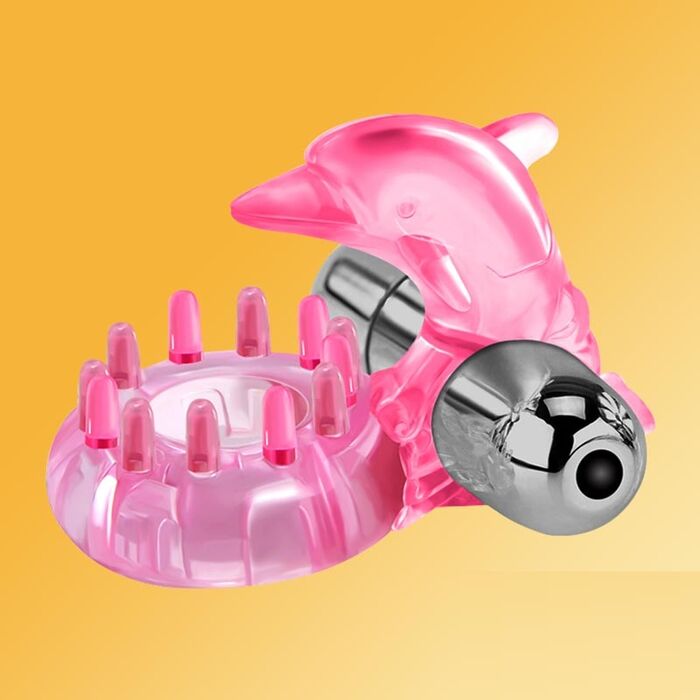 Inel pentru penis cu vibrator Dolphin Bullet Roz No.2 desen