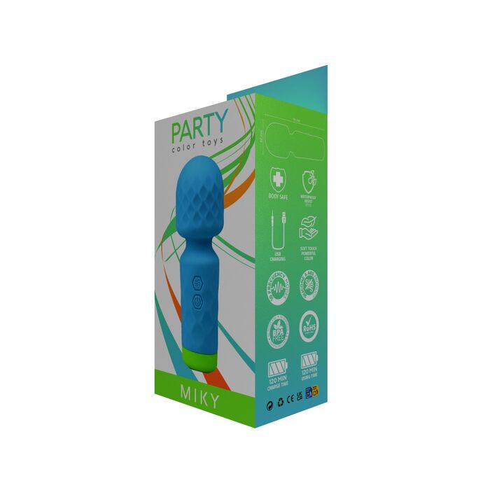 Mini Massager - Aparat Masaj Miky Vibrator - Albastru, 10 Vibratii cutie lateral dreapta