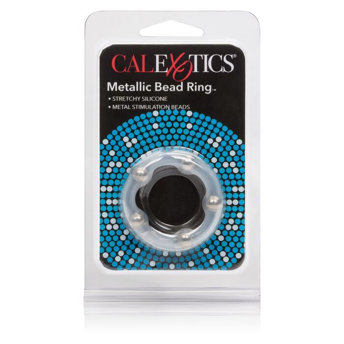 Inel penis din silicon cu bile metalice CalExotics transparent, ambalaj original
