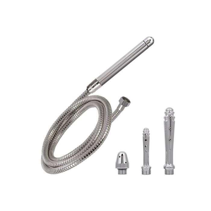 Sistem irigator intim cu furtun si 4 capete CalExotics argintiu, set complet