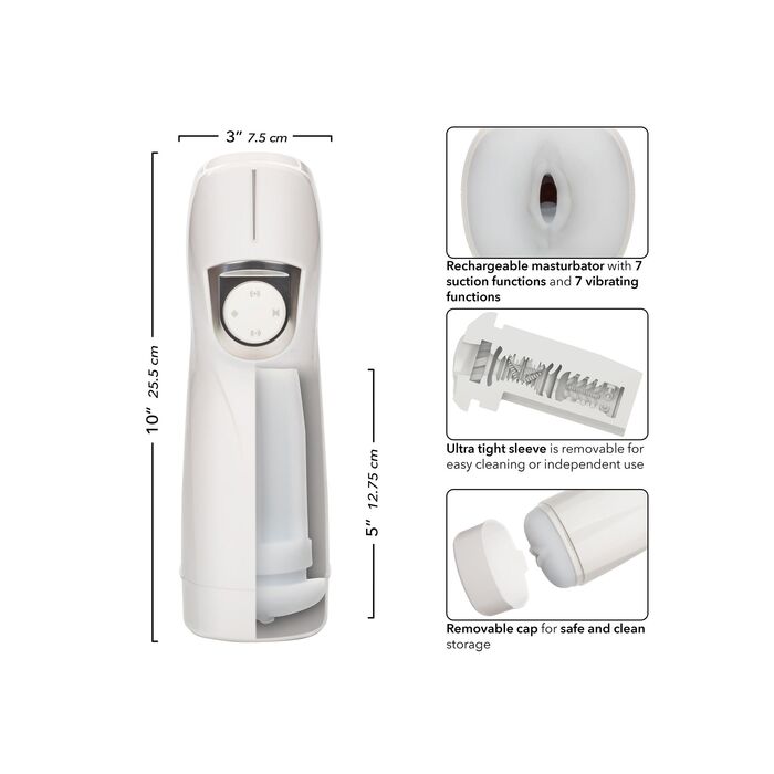 Masturbator automat cu vibratie si suctiune Lifelike Pulsar Stroker CalExotics alb, vedere laterala