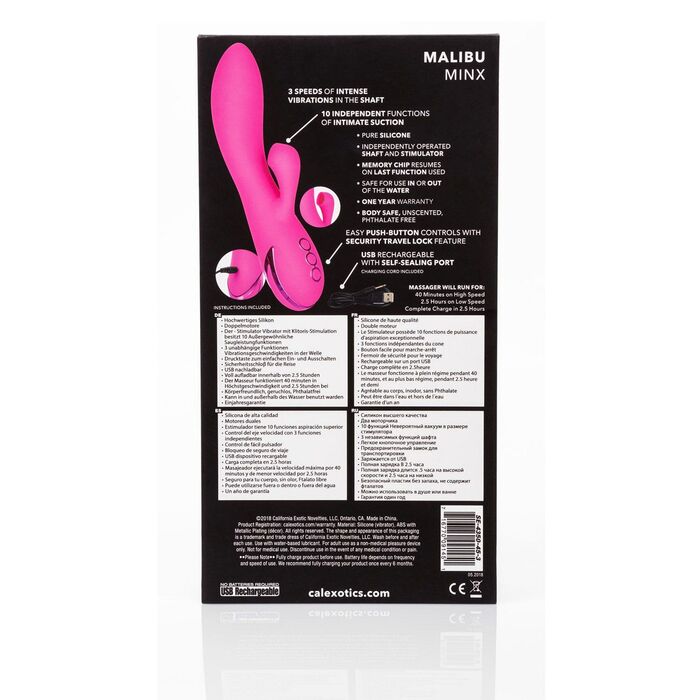 Vibrator cu suctiune si vibratie Malibu Minx CalExotics roz, detaliu varf suctiune