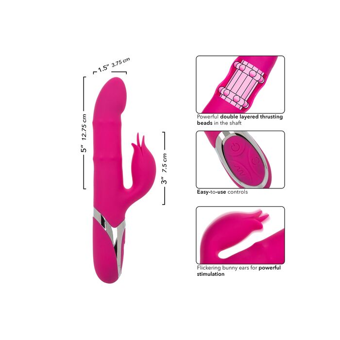 Vibrator rabbit cu bile si miscare ritmica Enchanted Embrace CalExotics roz, detaliu inel metalic