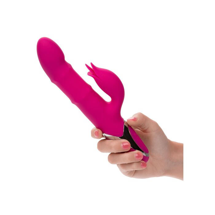Vibrator rabbit cu bile si miscare ritmica Enchanted Embrace CalExotics roz, vedere din spate